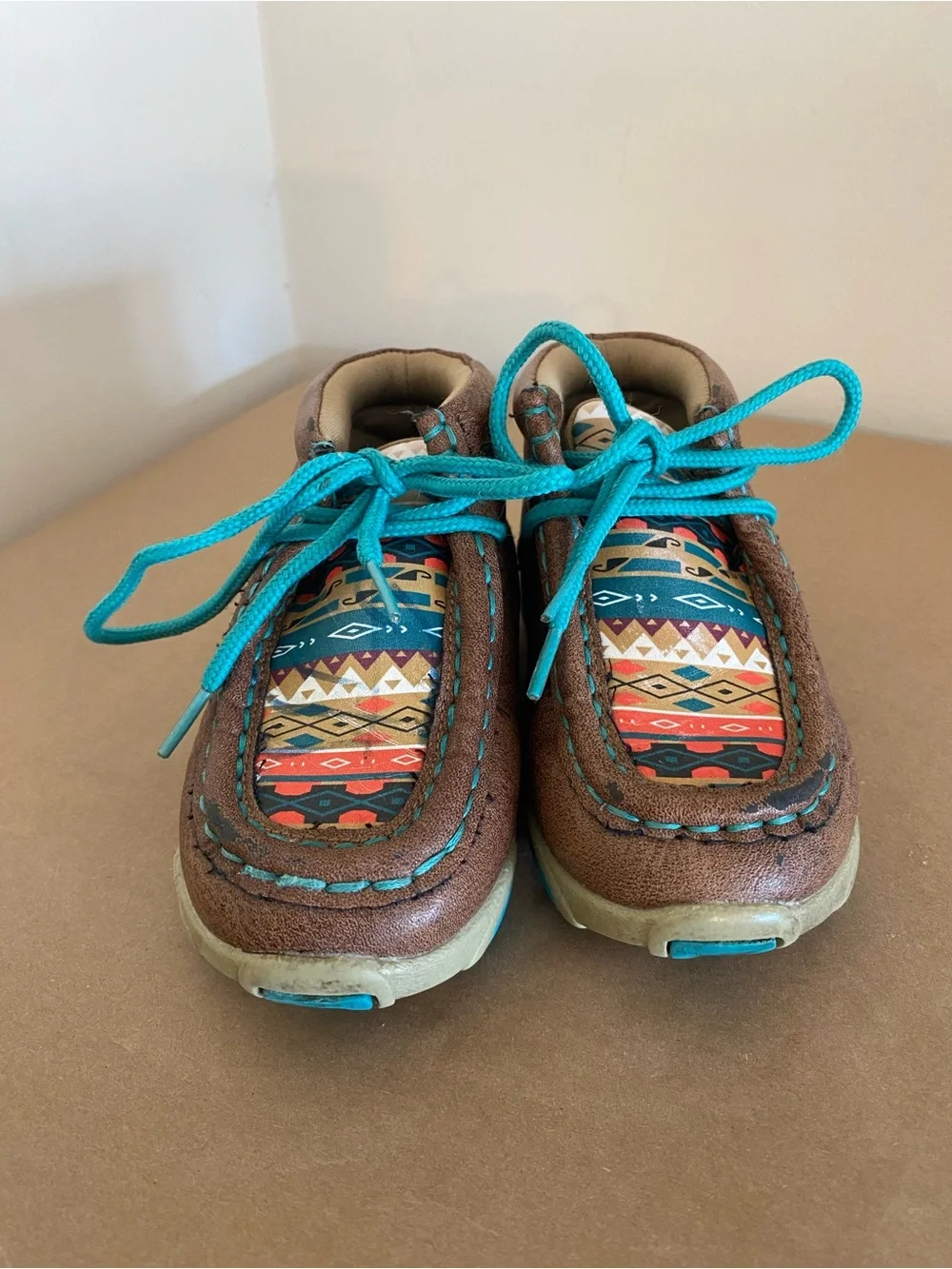 Twister Landry Southwestern Kids size 7 Brown Leather Moccasin Chukka Ankle Boot